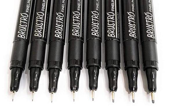 BRUSTRO Professional Pigment Based Fineliner Pen |Black| Set of 8 - Tip Size 0.05mm, 0.1mm, 0.2mm, 0.3mm, 0.4mm, 0.5mm, 0.6mm and 0.8mm| Ideal For Mandala, Drawing,Artist Illustration,Sketching
