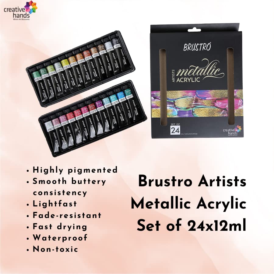 BRUSTRO Artists Metallic Acrylic Paint Set of 24x12ml