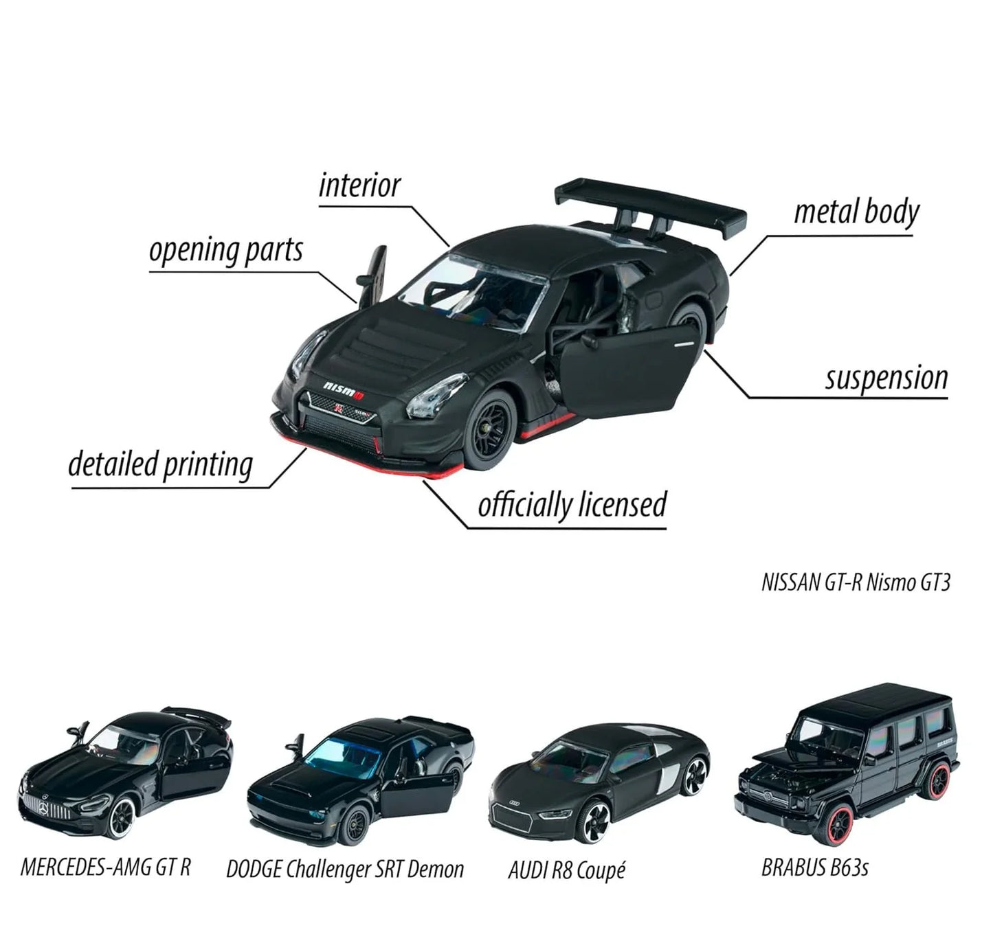 Majorette- Black Edition Giftpack with 5 Black Luxury cars