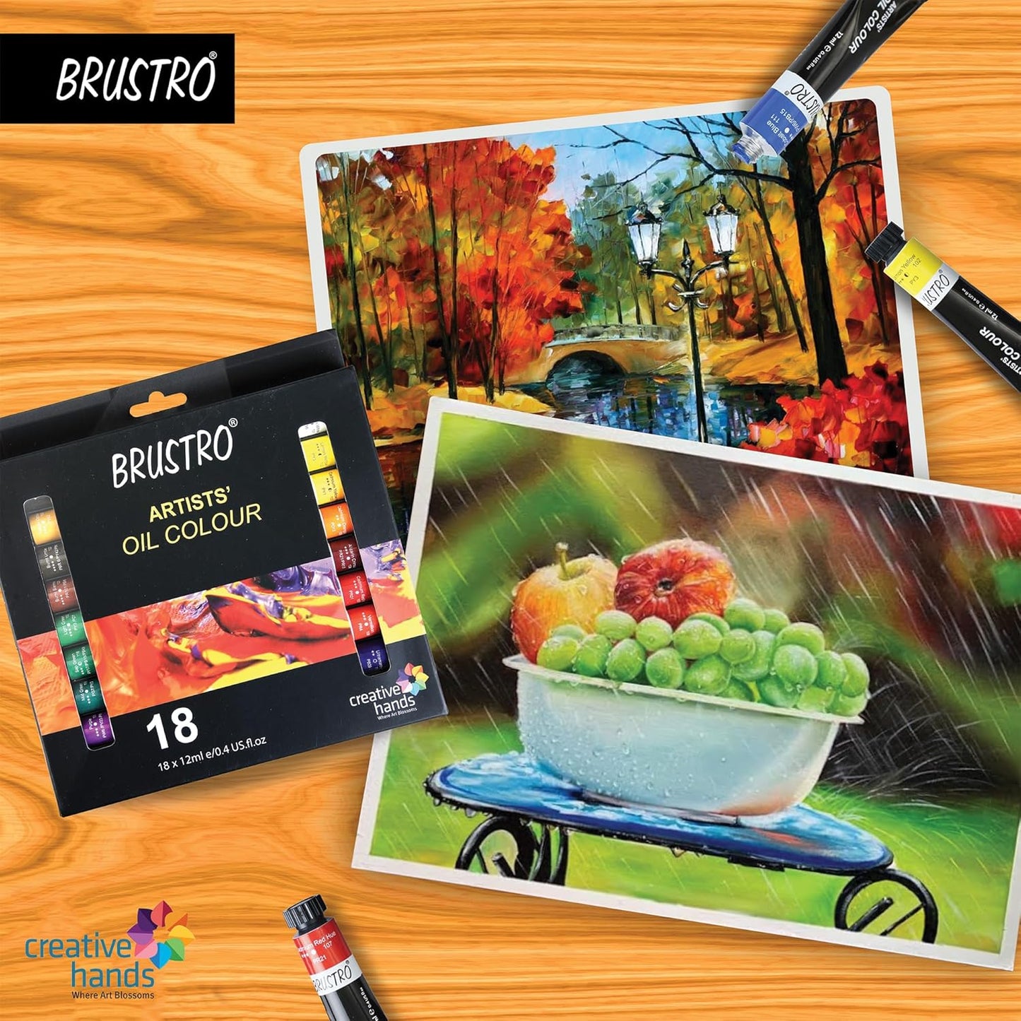 BRUSTRO Artists ’ Oil Colour Paint Set of 18 Colours X 12ML Tubes