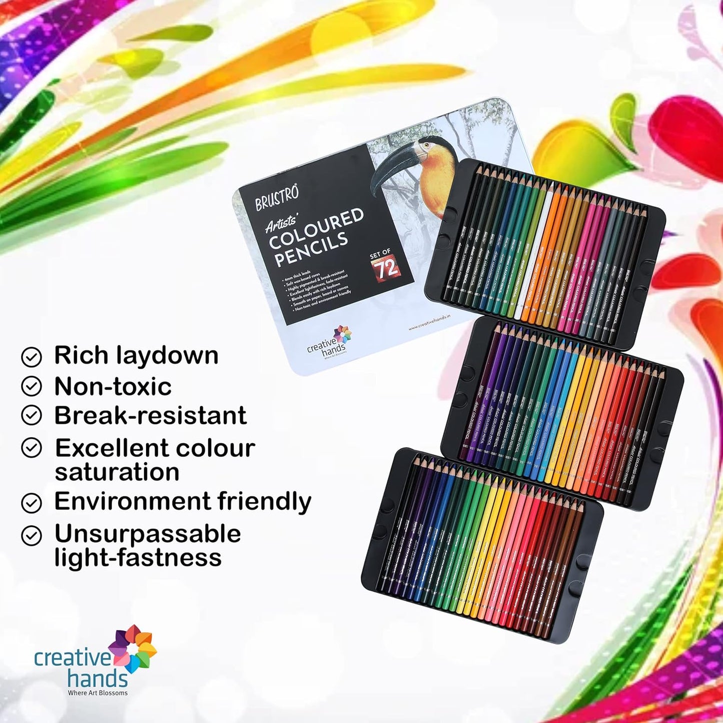 BRUSTRO Artists Colour Pencil Set of 72 (in an Elegant tin Box)