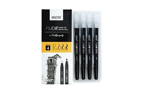 Brustro Fude Hard-tip Black Ink Brush Pen Set of 4. (Extra-fine/Fine/Medium/Bold)