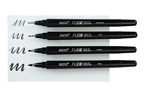Brustro Fude Hard-tip Black Ink Brush Pen Set of 4. (Extra-fine/Fine/Medium/Bold)