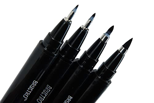 Brustro Fude Hard-tip Black Ink Brush Pen Set of 4. (Extra-fine/Fine/Medium/Bold)
