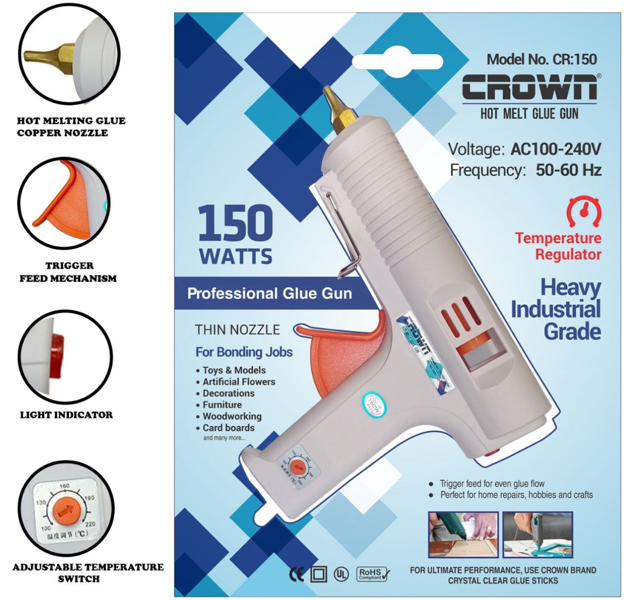 Crown 150watts Glue Gun with Temperature Controller