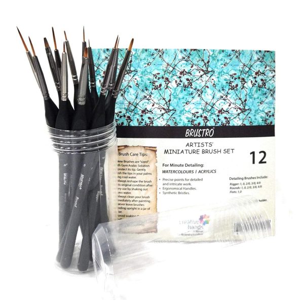 BRUSTRO Artists’ Watercolour & Acrylic Miniature Brush Set of – 12