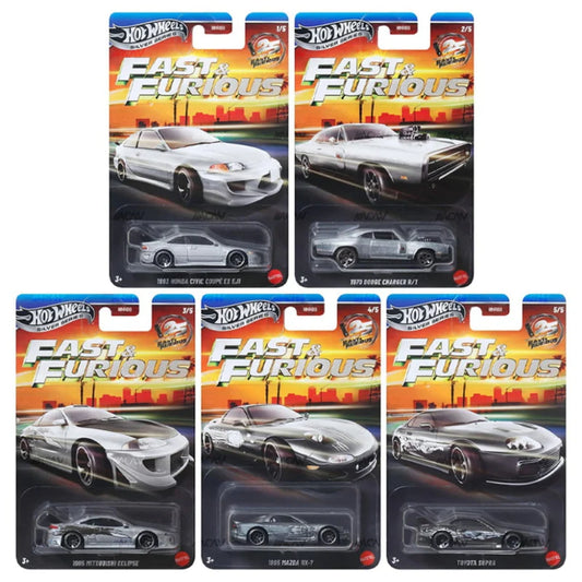 Hot Wheels - Fast & Furious 25th Anniversary Silver set of 5 cars
