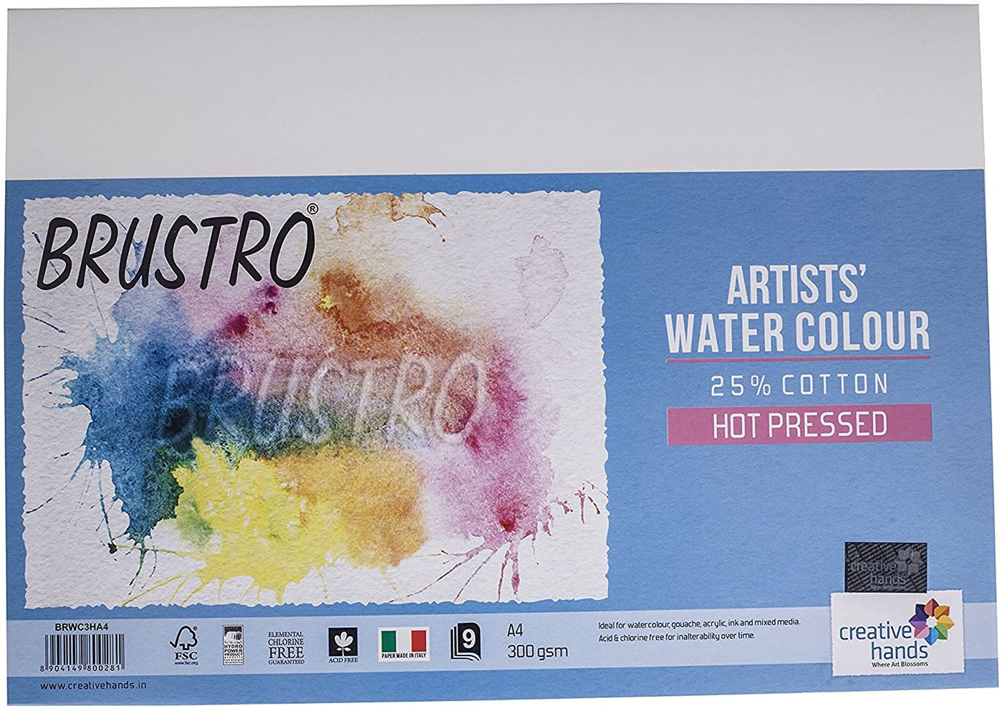 rustro Artists Watercolour Paper, 300 GSM, A4-25% Cotton Hot Pressed, 9 Sheets