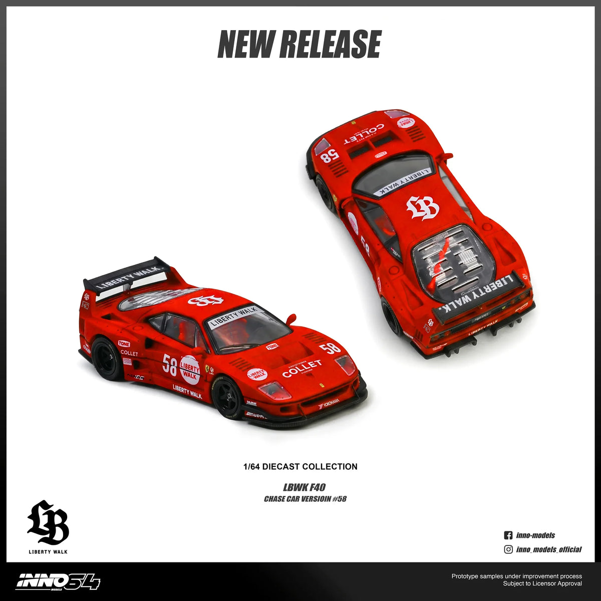 LBWK F40 (White) ,1:64Scale (Chance of Red Chase Car)